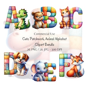 watercolor baby animal alphabet clipart, digital download for kids learning, colorful nursery decor and classroom use