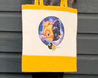 Cat Canvas Tote Bag Cute Kitty Tote Bag Cute Tote Bag  Cat Lover Stationery Nadlyn Riis Sunny Luna School Supplies Reusable Tote Bag