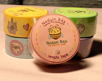 Cute Bee Washi Tape Bumblee Bee Stationary Cute Washi Tape with Bee Bumblebee Washi Tape Bee Art Tape Cat Illustration Nadlyn Riis Queen Bea