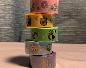 Cute Animal Washi Tape Set - 5 Rolls 20mm wide - Stationary Cute Washi Tape Animals Washi Tape Cavapoo Illustration Character of Nadlyn Riis