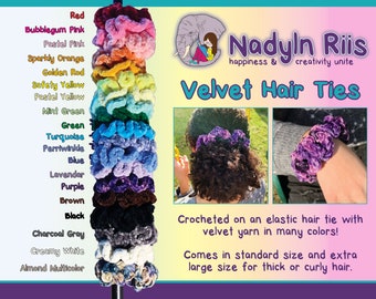 Velvet Hair Ties -Many Colors- Crochet Velvet Scrunchie -Soft Hair Ties- Standard Size Scrunchie -Velvet Ruffle Scrunchies- Gentle Scrunchie