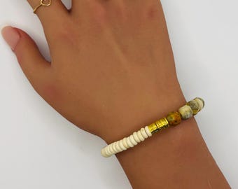 Yosemite Bone Bead Bracelet: Gold Plated, Amazonite Onyx