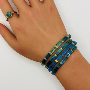 BLUE JEANS Tila Bead Bracelet Set: Blue & Gold Stackable Bracelets