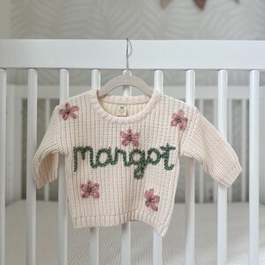 Hand Embroidered Baby Name Sweater with Flowers
