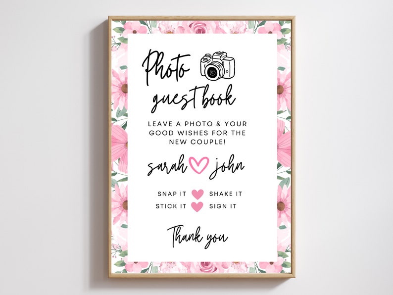 Printable Photo Guestbook Signs, Wedding Guestbook Sign Template, Pink ...