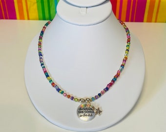 She believed she could do she did pendant on a rainbow seed bead necklace handcrafted