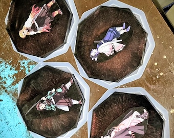 Demon Slayer Coasters. Set of 5 with stand. Made to order