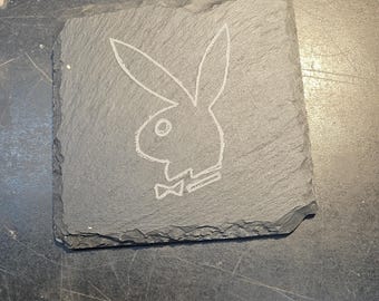 Slate hand engraved coaster playboy Bunny