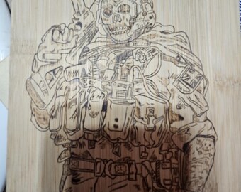 Ghost Call of Duty Custom Pyrography on Bamboo Cutting Board