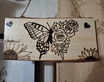 Elegant Butterfly Design Woodburning Plaque