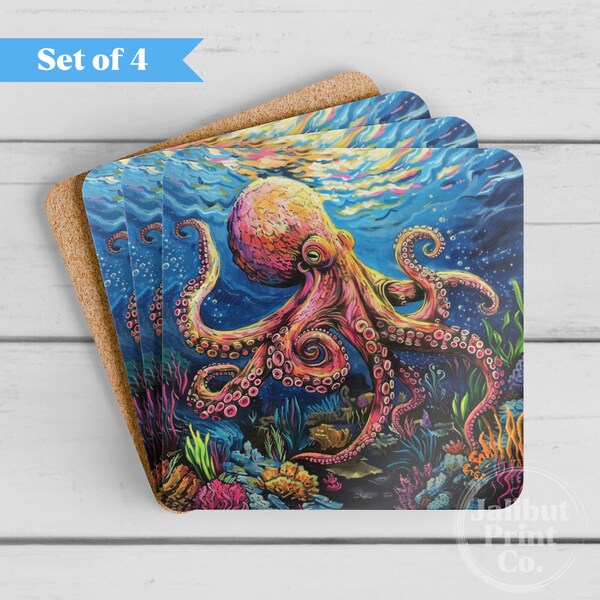 Octopus Coasters Set, Sea-lovers, Ocean Coasters, Oceanhome, Seahome, Florida Beachhouse, Ocean Person Gifts, Octopus Lovers, Deepsea Gift