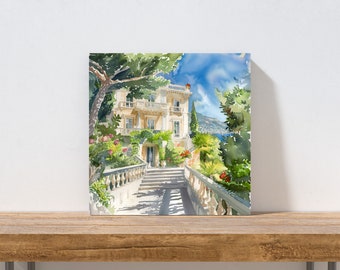 Villa Ephrussi de Rothschild Côte d'Azur France Art Print, Watercolor, Canvas Art, Travel Print, Wall Art, Home Decor, Honeymoon Gift