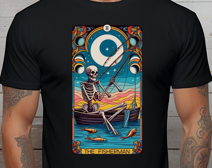 Mens Fishing T shirt, Funny Fishing Shirt, Fishing Graphic Tee, Fisherman Gifts, Present For fisherman, Tarot card shirt the fisherman