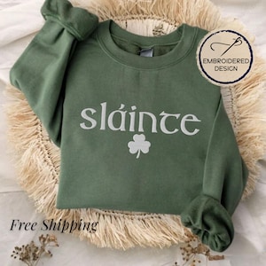 Embroidered St Patricks Day Sweatshirt Shamrock Sweatshirt Cheers Sweatshirt St Patricks Sweater St Paddys Day Shirt Lucky Irish Sweatshirt Military Green