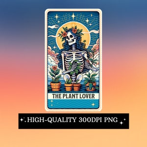 La carta del tarot del amante de las plantas La carta del tarot del amante de las plantas PNG Diseño de sublimación de esqueleto Divertida camiseta de tarot de la dama de las plantas Archivo PNG
