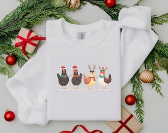 Christmas Chicken Sweatshirt Funny Christmas Sweatshirt Chicken Shirt Chicken Sweater Chicken Gifts Christmas Crew Neck Festive Sweatshirt