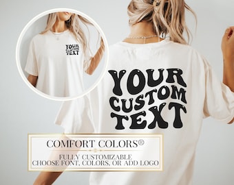 Custom Comfort Colors Shirt, Personalized Wavy Text Logo Shirt, Retro Small Business Tee, Custom Text Front and Back, Personalized T-Shirt