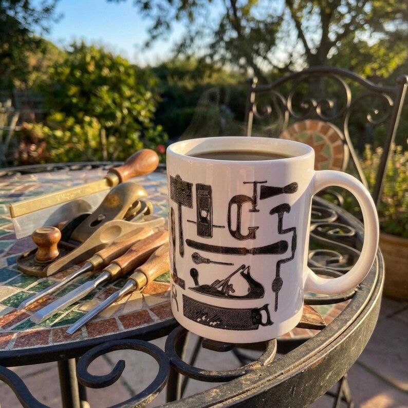 May include: A white ceramic mug with a black handle and the text "But First, Coffee" in a black, handwritten-style font. The mug is on a white surface.