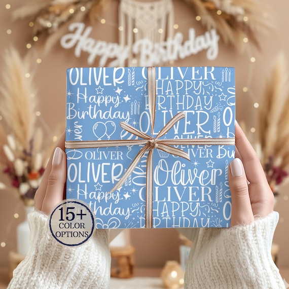 Personalized Birthday Name Wrapping Paper, Custom Happy Birthday Gift Wrap, Personalized Repeating Name Wrapping Paper Rolls, Birthday Decor
