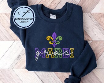 Embroidered Mardi Gras Sweatshirt Fleur De Lis Shirt Embroidered Mardi Gras Shirt Louisiana Sweatshirt Mardi Gras Shirts Mardi Gras Tshirt