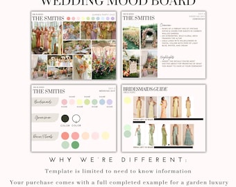 Wedding Mood Board, Wedding Mood Board Template, Garden Party Wedding, Design Guide, Canva Template, Digital Planner, Digital Download