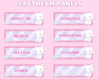 34 paneles de Twitch - Máquina de garras arcade / Paneles de Twitch de gatos / Transmisión de Twitch / Gato lindo / Rosa / Recursos de transmisión / Superposición linda de Twitch / Gatito