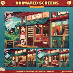 Geanimeerde schermen - Gezellig Japans Kattencafé | Trek | YouTube | Gamer-overlay | Japan | Binnenkort van start | Schattig