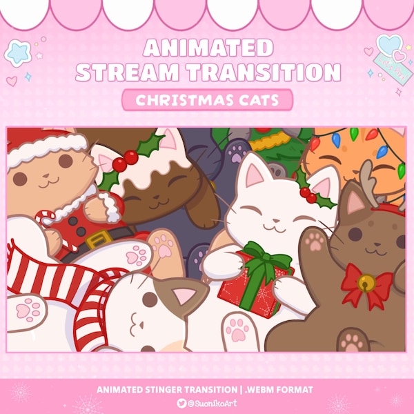 Cute Falling Christmas Cats Stinger Transition | Cozy Twitch Stream Stinger | Santa | Winter | Lofi Xmas Holidays | Streamer | Youtube | OBS