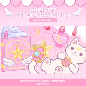 Cute Magical Girl Cat Stinger Transition | Celestial Twitch Stinger Transition | Animated Overlay | Pink Aesthetic | Streamer | YouTube OBS
