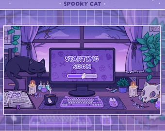 Animated Spooky Cat Stream Screens | Cozy Kitty Streaming Pack | Cute Aesthetic | Twitch | Youtube | Gamer Overlay | Witch | Halloween