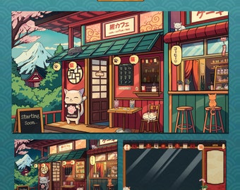 Animated Stream Package - Cozy Japanese Cat Cafe Package for Twitch, Youtube | Twitch | Cute Twitch Overlay | Twitch Alerts | Japan | lofi