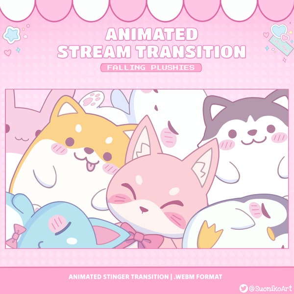 Falling Plushies Stinger Transition | Pink Twitch Stinger Transition | Animated Overlay | Pink | Cute Aesthetic | Streamer | Youtube | OBS