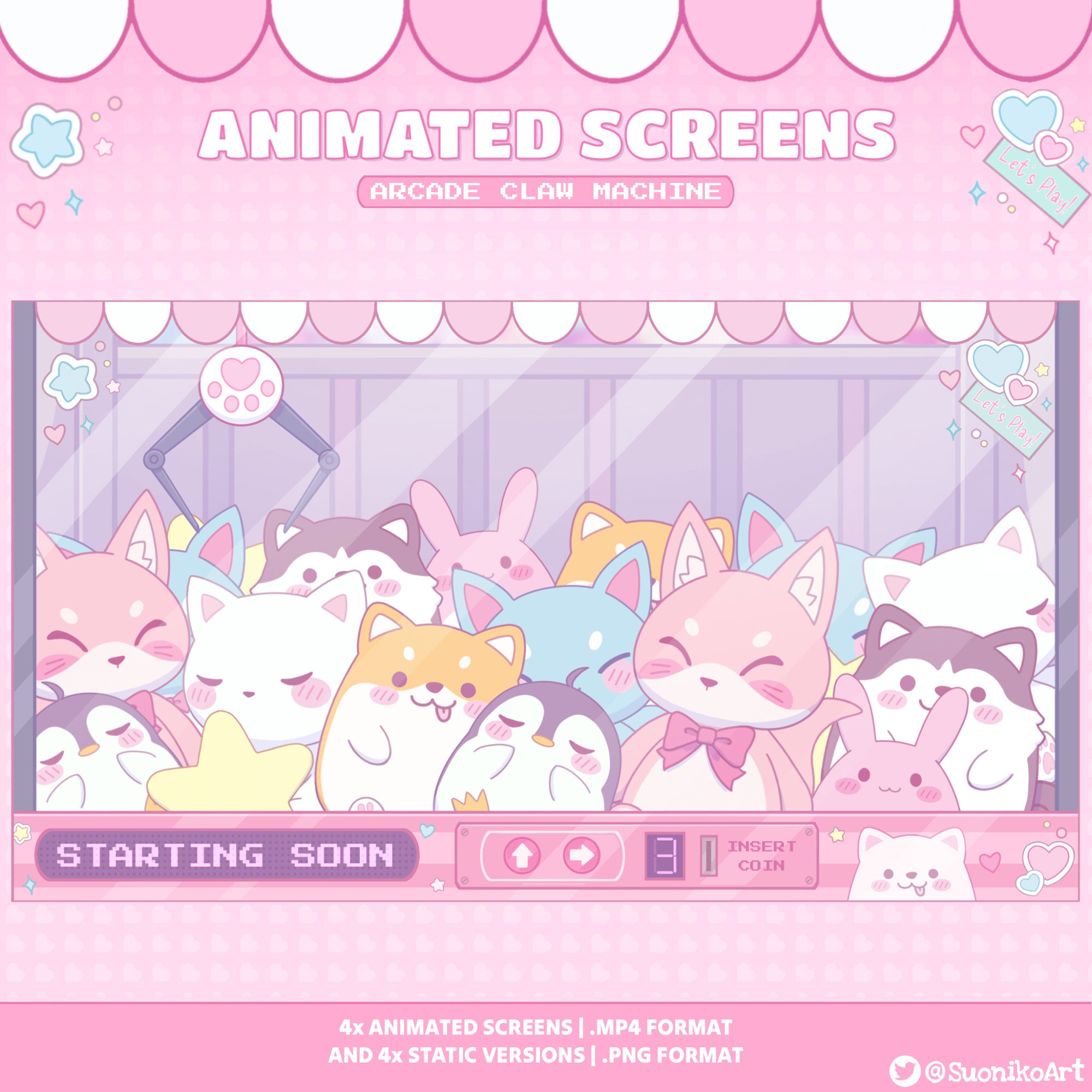 Animated Screens - Cute Arcade Claw Machine | Stream screens | Twitch | Youtube | Gamer Overlay | Plushies | Pink | Cute