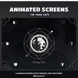 Animierte Bildschirme Yin Yang Katzen | Mondphase | Niedliche Dunkle Bachschirme | Himmlisch | Zucken | Youtube | Gamer Overlay | Stern | Wolken| Schwarz