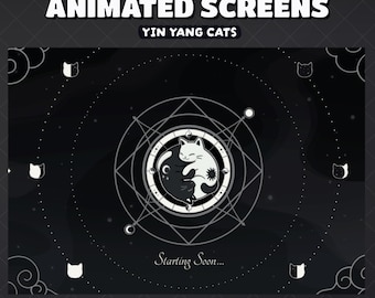 Animated Screens Yin Yang Cats | Moon Phase | Cute Dark Stream Screens | Celestial | Twitch | Youtube | Gamer Overlay | Star | Clouds| Black