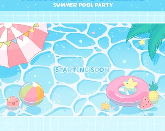 Animated Summer Pool Party Screens | Cute Stream Screens | Twitch | Youtube | Sea | Ocean | Water | Gamer Overlay | Aquatic | Blue | Aqua