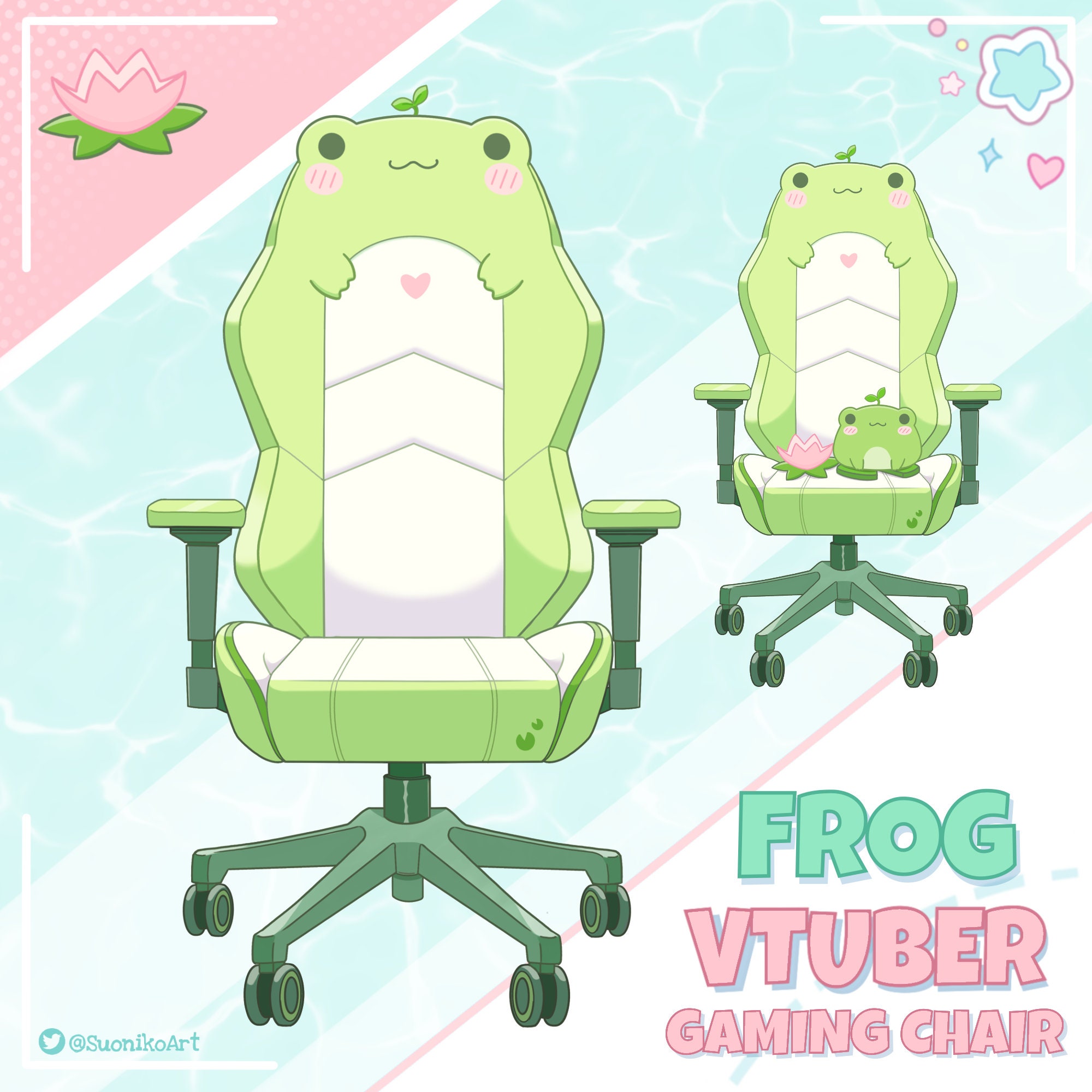 Cute Frog Vtuber Gaming Chairs Vtuber Assets Twitch Youtube Froggy Chibi Stream Decoration Etsy