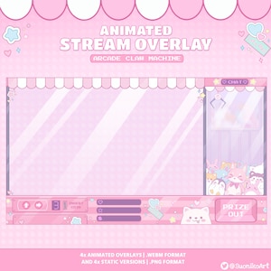Animated Stream Overlays - Cute Arcade Claw Machine | Twitch | YouTube | Stream Overlay | Gamer | Pastel Aesthetic | Pink