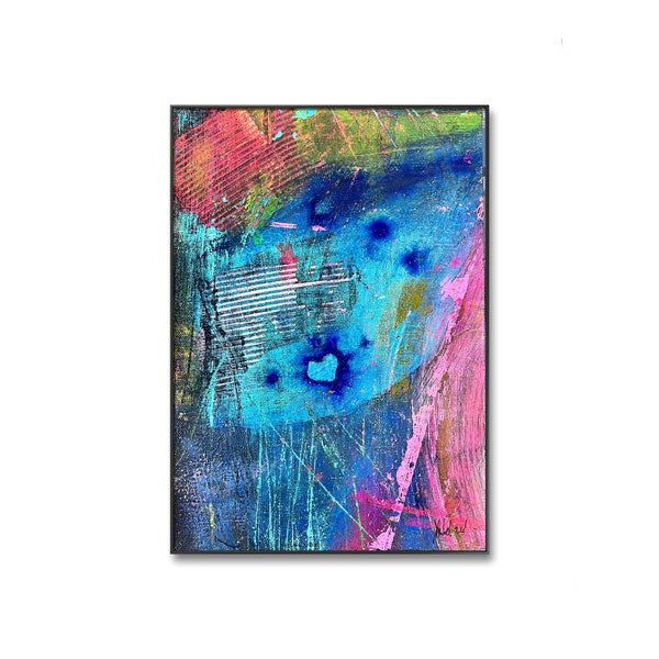 Sea Of Dreams / Original unique acrylic painting, heart, love, blue. emotion, explosion, space