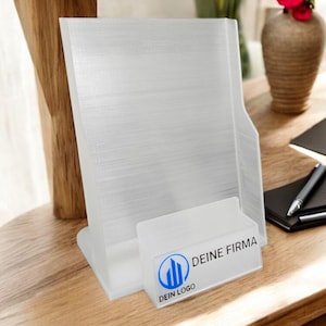 Personalisierter Flyerständer mit Visitenkartenhalter | 3D Druck Flyerhalter & Aufsteller | Individualisierbarer Prospekthalter