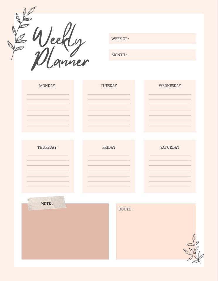 Pink Pastel Weekly Planner Template for Students and Professionals and ...