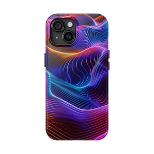 iPhone case, abstract colorful lines, waves, fractal, futuristic, neon, psychedelic iPhone 15 14 13 12 11 Pro Plus Pro Max, X XR XS 7 8