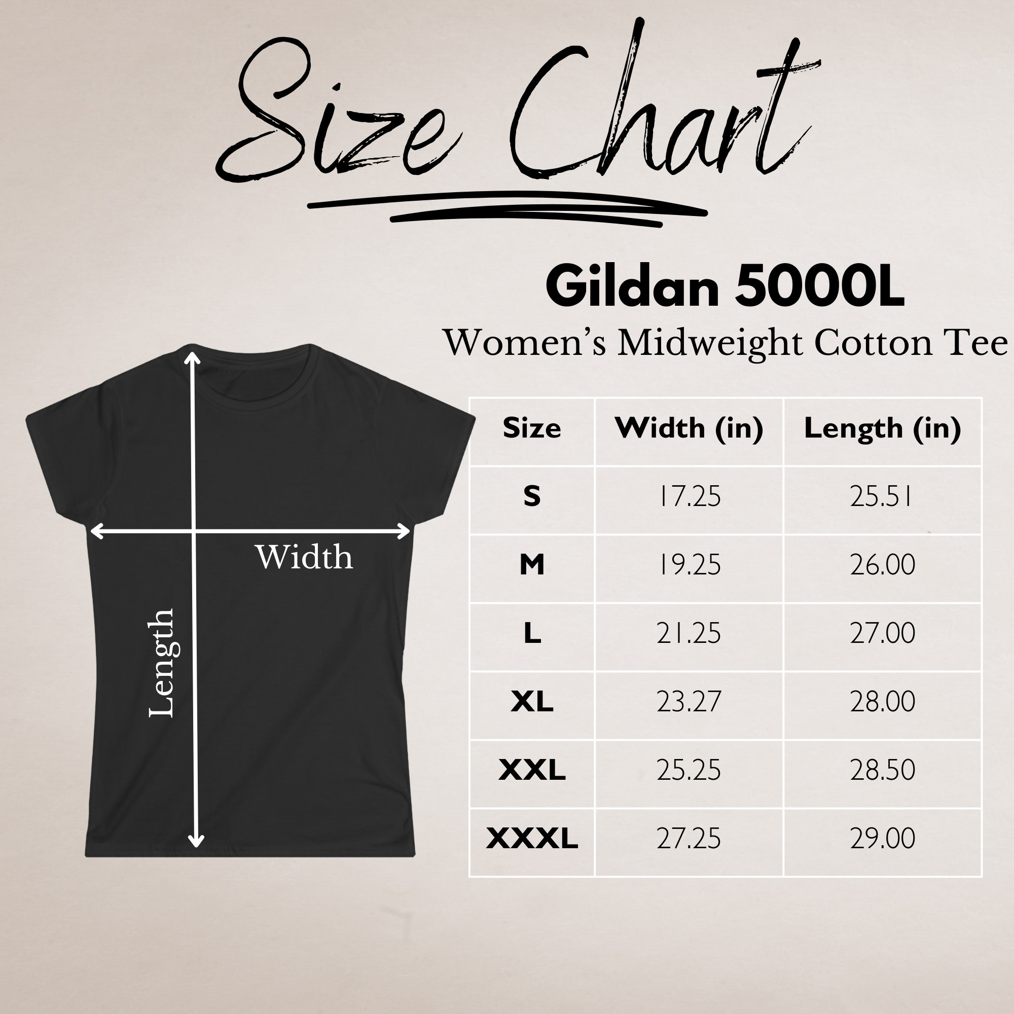 Gildan 5000L Size Chart, Gildan G5000L Shirt Size Guide, Gildan