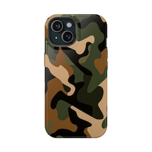 Camo iPhone Case, Camouflage, Woodland, MagSafe Tough Phone Case, iPhone 15 14 13 Pro Plus Pro Max Mini Gift For Him