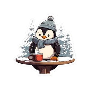 Penguin Sticker Winter Warmth Coffee Break Design Winter Penguin Decal for Laptop Journal Winter Coffee Penguin Cute Animal Sticker