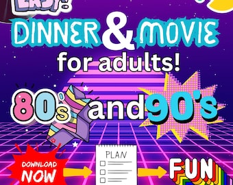 52 Dinner and Movie Night 80s & 90s Version Printable List for Themed Movie Nights Menus 1980s and 1990s Movies Dinner Menu and Movie