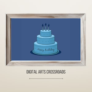 Happy Birthday Samsung Frame TV Art, Blue Birthday Cake Tv Art, Simple Celebrations Digital TV Frame, Birthday Tv Art