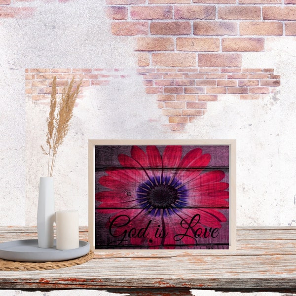 Christian Faith wall art quotes -God is Love Pink Flower Wall Art Printable digital download John 4:8 Bible Verse Religious Scripture