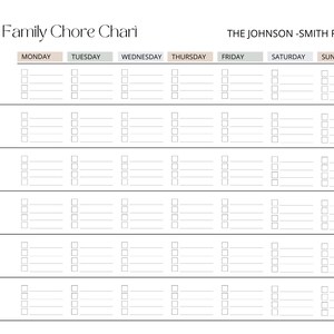 Family Chore Chart, EDITABLE Chore Chart, Chore Chart Editable, Kids Chore Chart Printable, Instant Download, Digital Chore Chart, Weekly