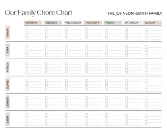 Family Chore Chart, EDITABLE Chore Chart, Chore Chart Editable, Kids Chore Chart Printable, Instant Download, Digital Chore Chart, Weekly